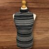 Navy Blue Stripe Longline Top High Neck Sleeveless Size 12