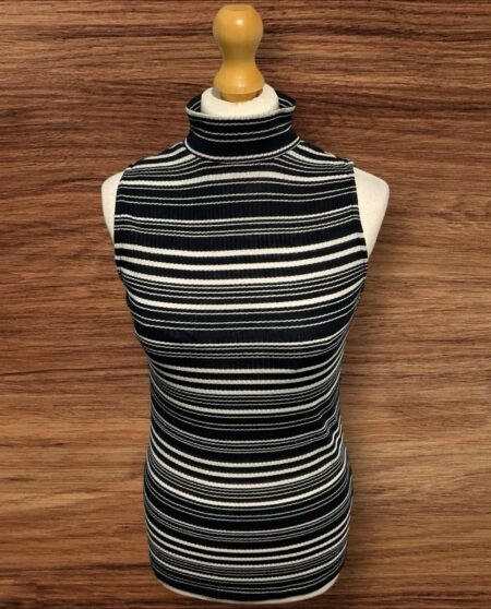 Navy Blue Stripe Longline Top High Neck Sleeveless Size 12