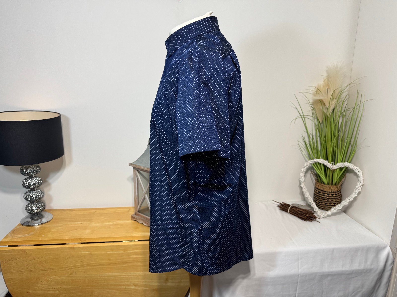 Navy Diamond Print Short Sleeve Regular Fit Shirt Neck 16.5