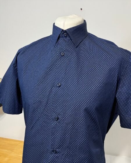 Navy Diamond Print Short Sleeve Regular Fit Shirt Neck 16.5