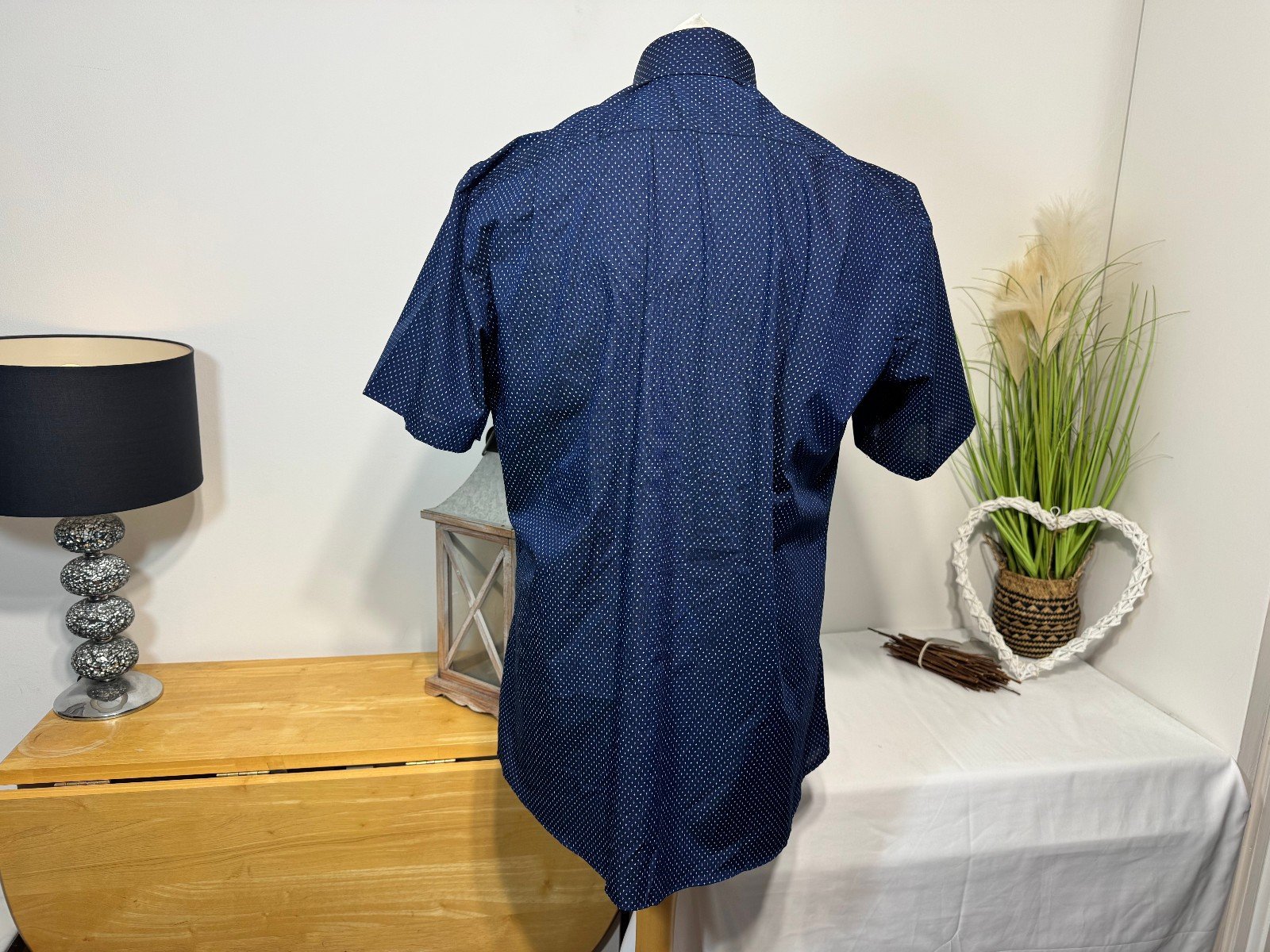 Navy Diamond Print Short Sleeve Regular Fit Shirt Neck 16.5