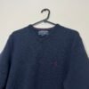 Navy Lambswool V-Neck Jumper Size M