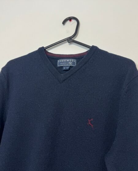 Navy Lambswool V-Neck Jumper Size M
