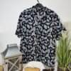 Navy Leaf Print Open Neck Short Sleeve Relaxed Fit Shirt Size 2XL