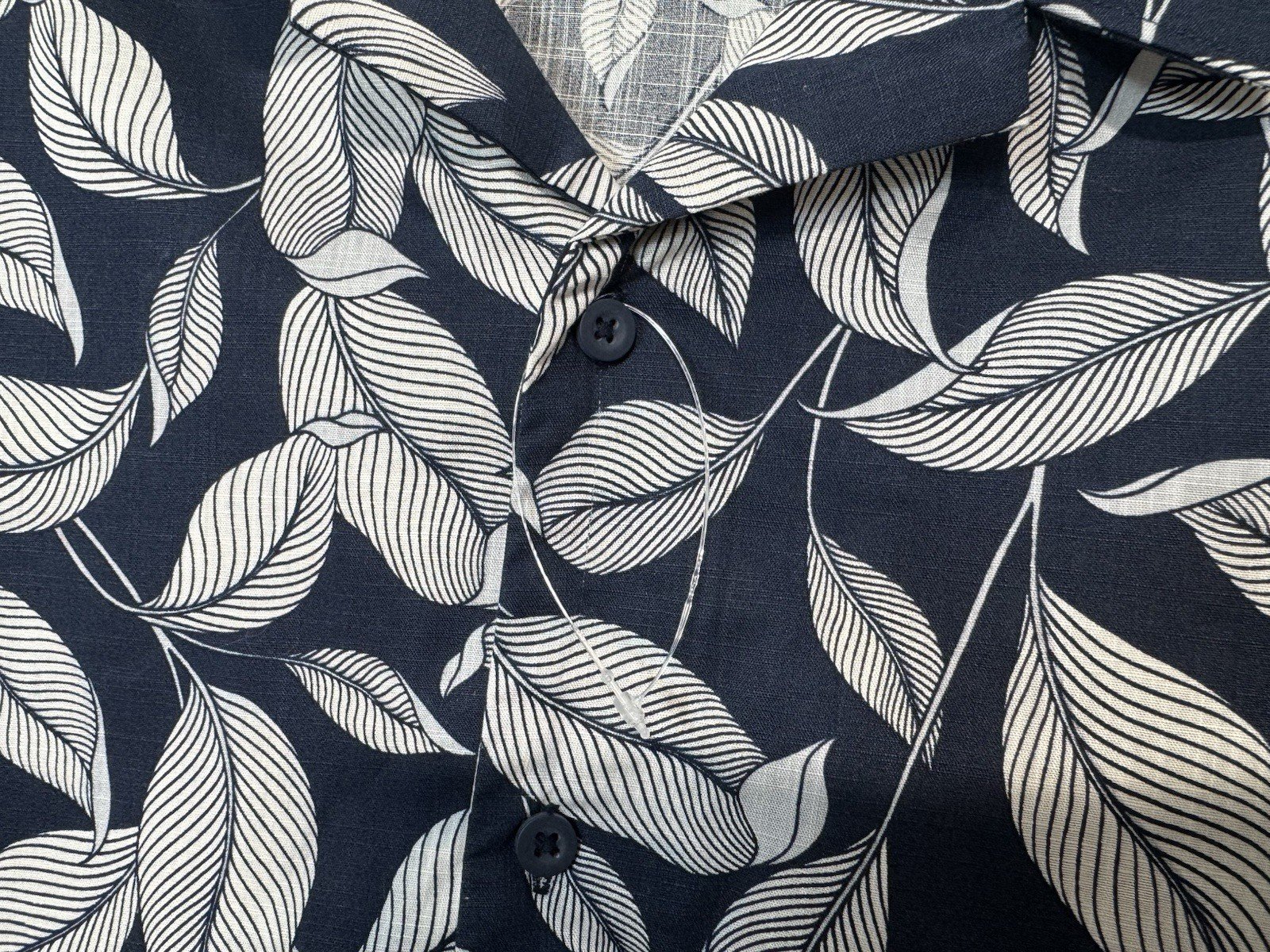 Navy Leaf Print Open Neck Short Sleeve Relaxed Fit Shirt Size 2XL