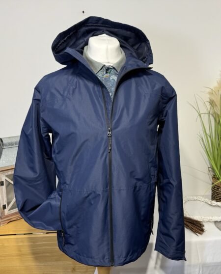 Navy Showerproof Mesh Lined Hooded Full Zip Jacket Size M