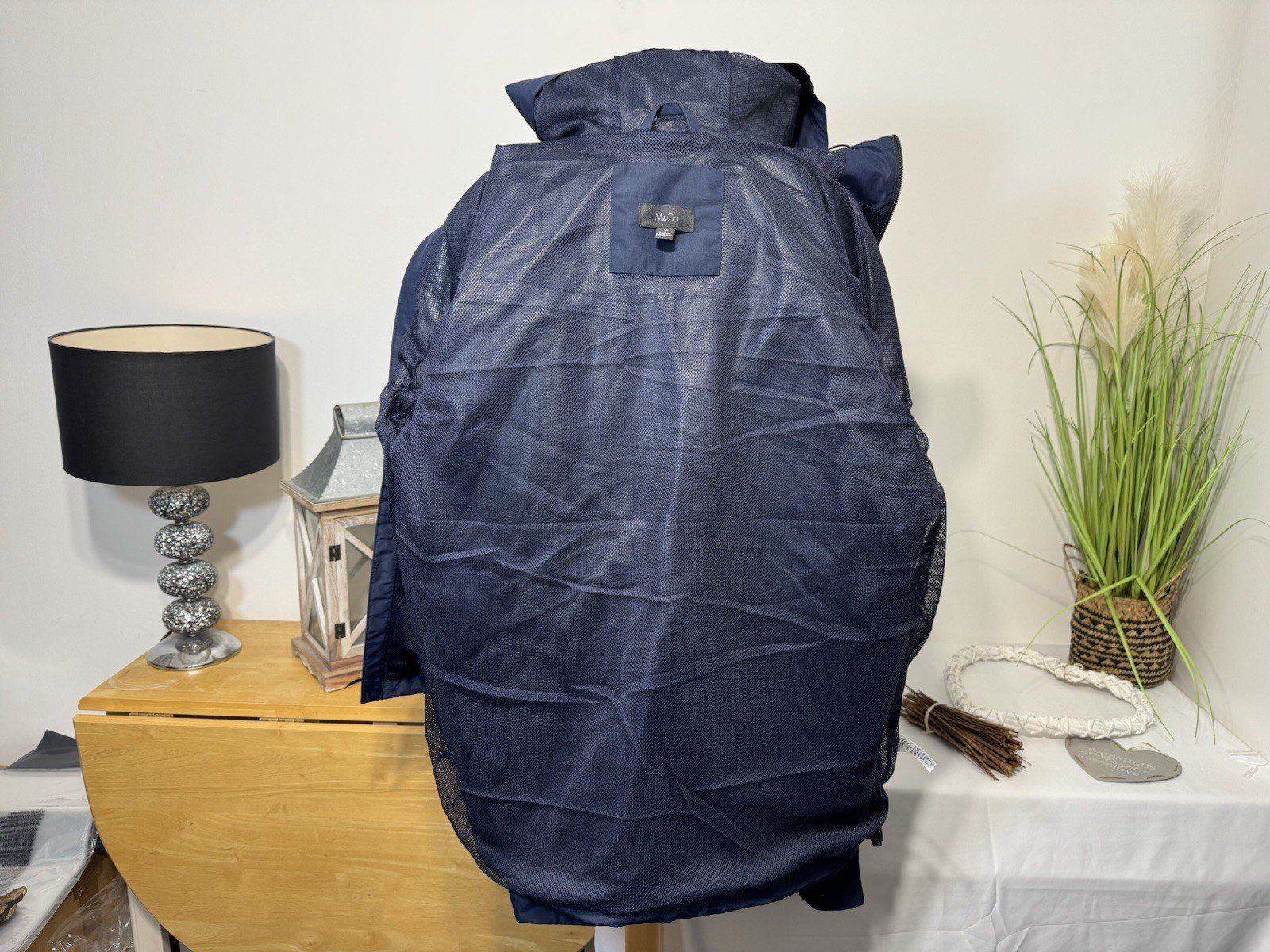 Navy Showerproof Mesh Lined Hooded Full Zip Jacket Size M