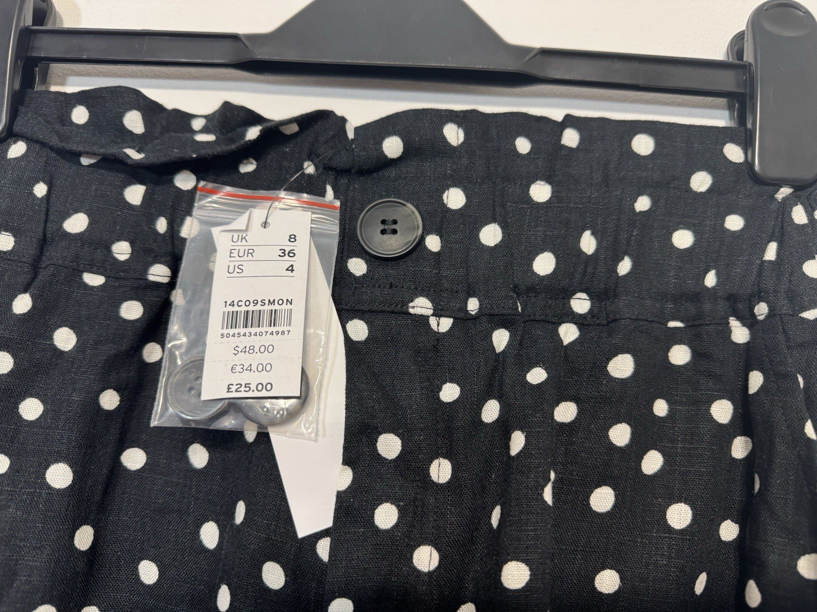 New Look Black Linen Blend Polka Dot High Waisted Shorts Size 8