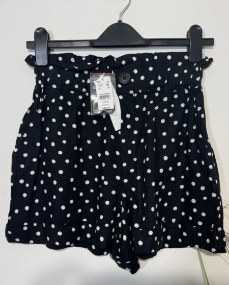New Look Black Linen Blend Polka Dot High Waisted Shorts Size 8