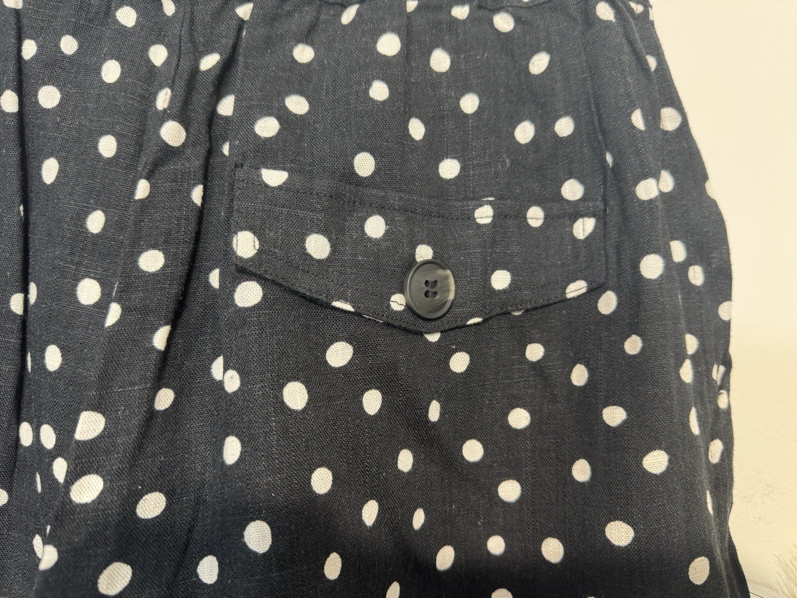 New Look Black Linen Blend Polka Dot High Waisted Shorts Size 8