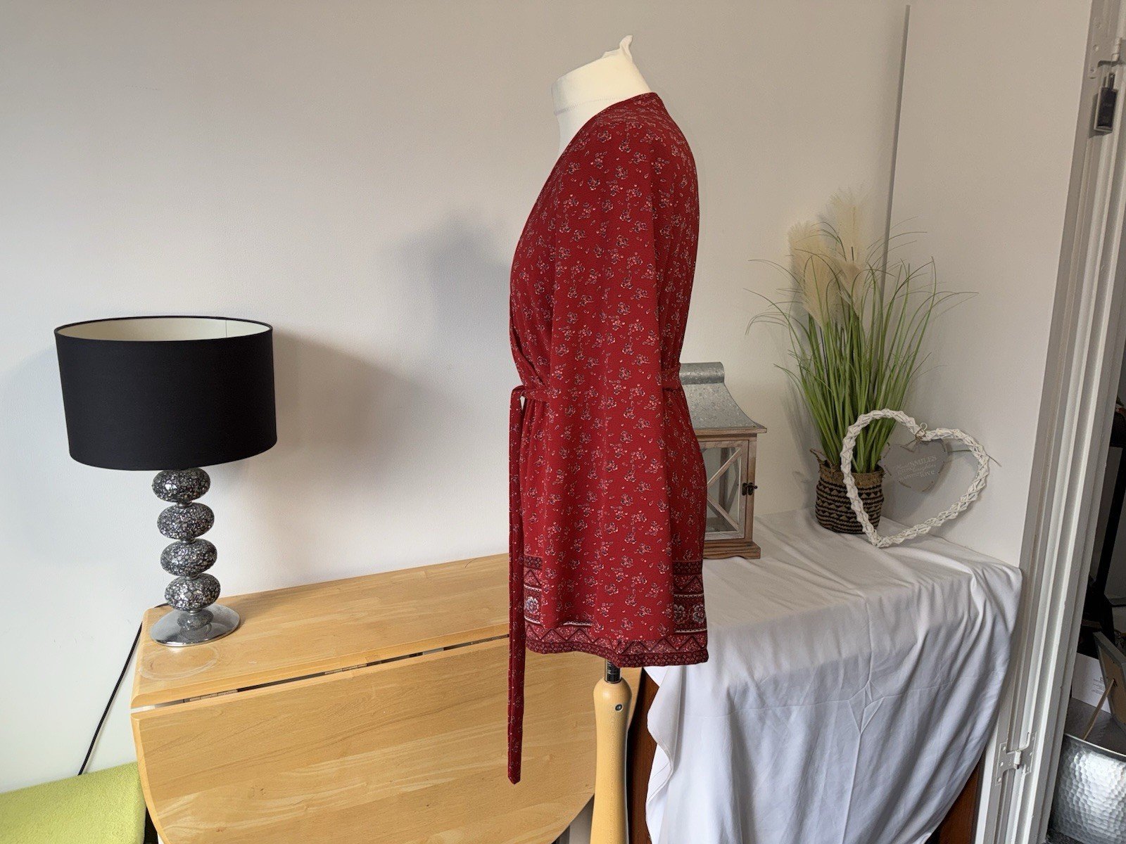 New Look Petite Red Playsuit With Floral Pattern Bell Sleeve Tie Waist Size 12