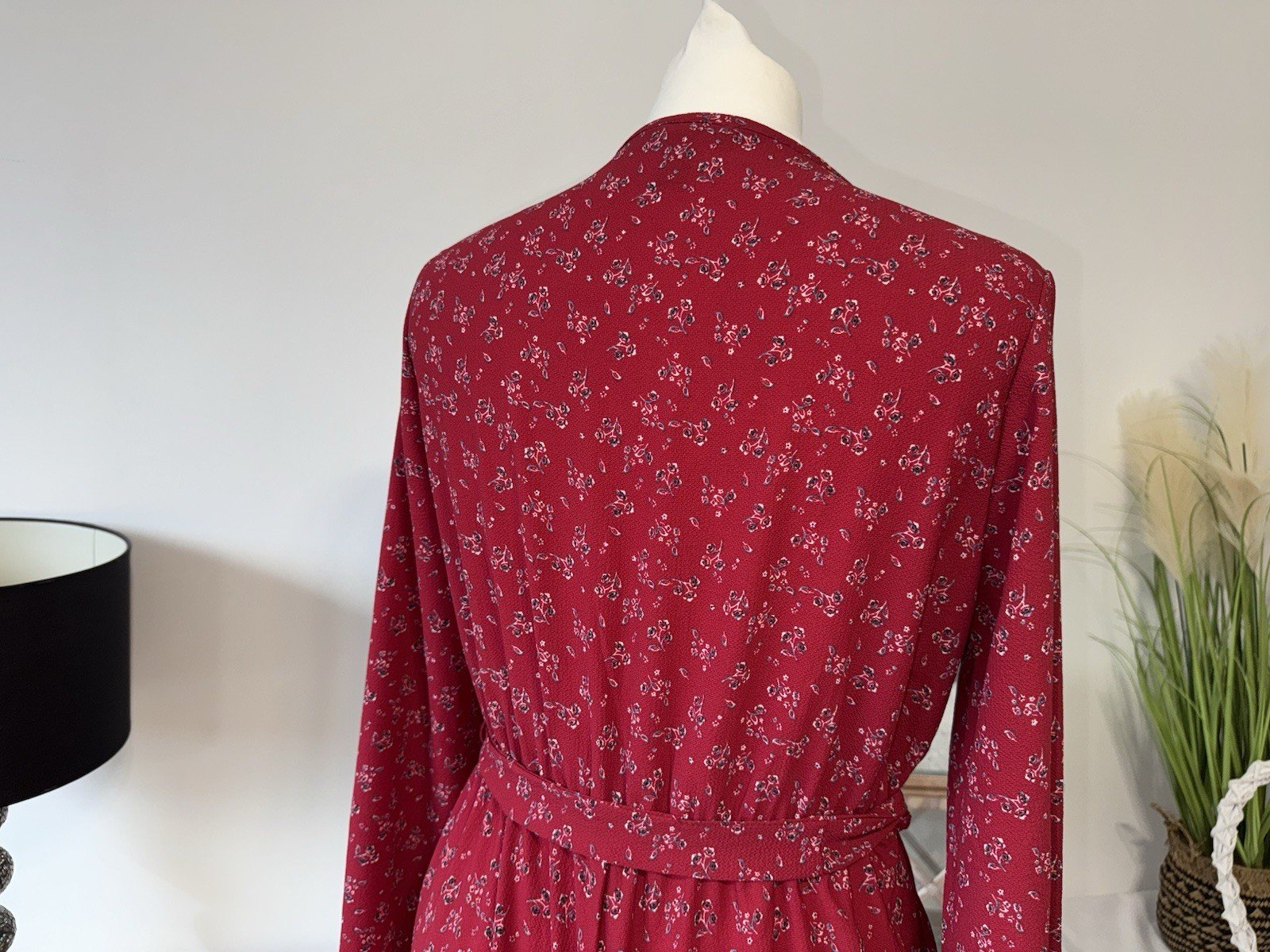 New Look Petite Red Playsuit With Floral Pattern Bell Sleeve Tie Waist Size 12