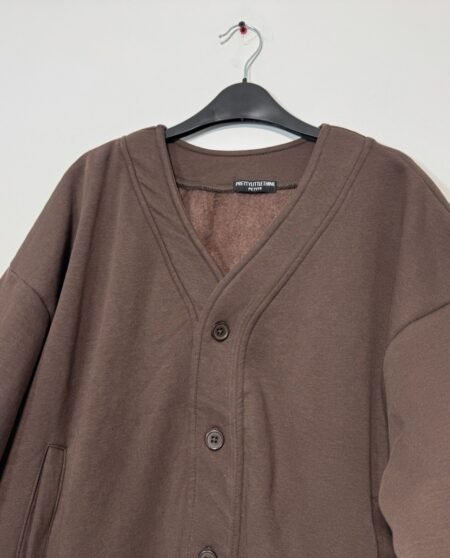 PLT Petite Chocolate Fleece Lined Button Thru Top Size 12-14