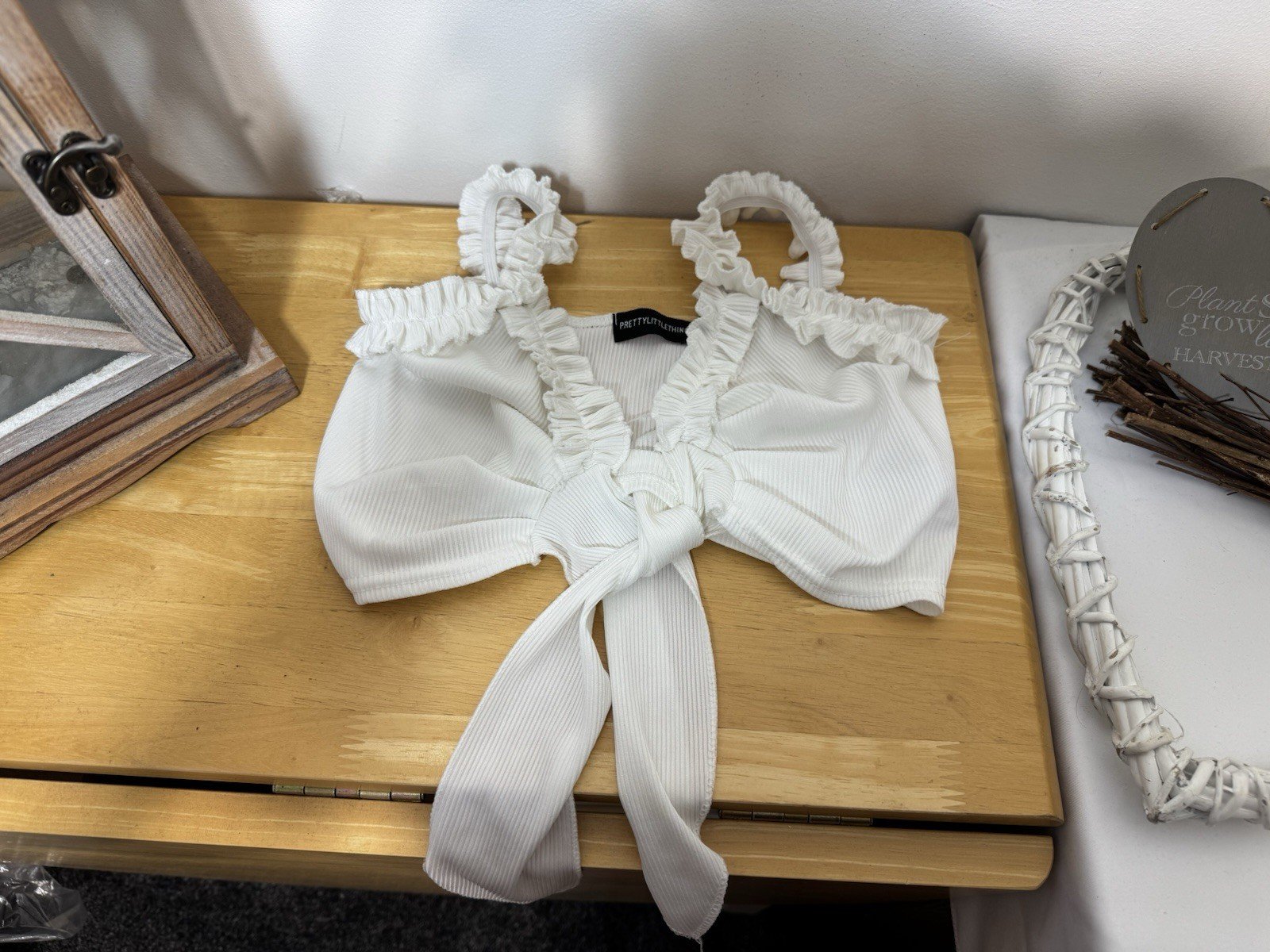 PLT White Ribbed Tie Front Crop Top Size XS