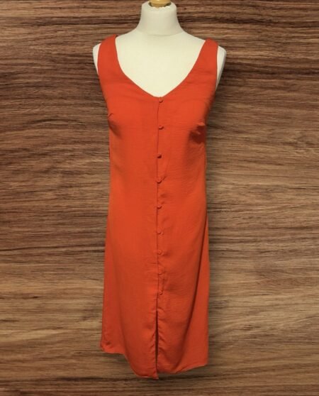 Red Midi Button Through Sleeveless Dress Waist Hooks For A Belt Size 8