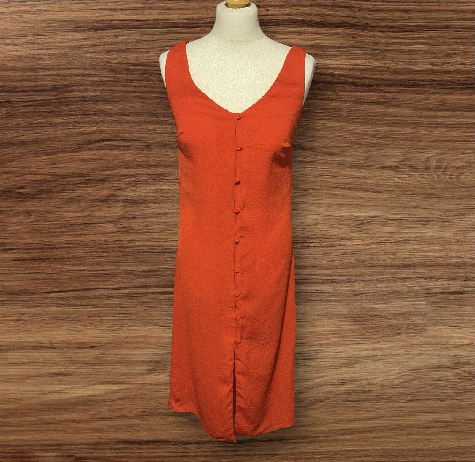 Red Midi Button Through Sleeveless Dress Waist Hooks For A Belt Size 8