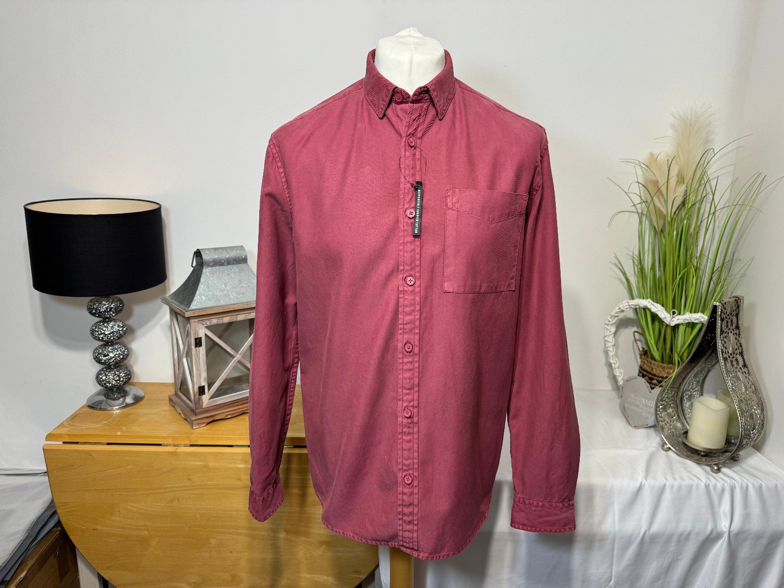 River Island Raspberry Heavy Cotton Long Sleeve Shirt Size M
