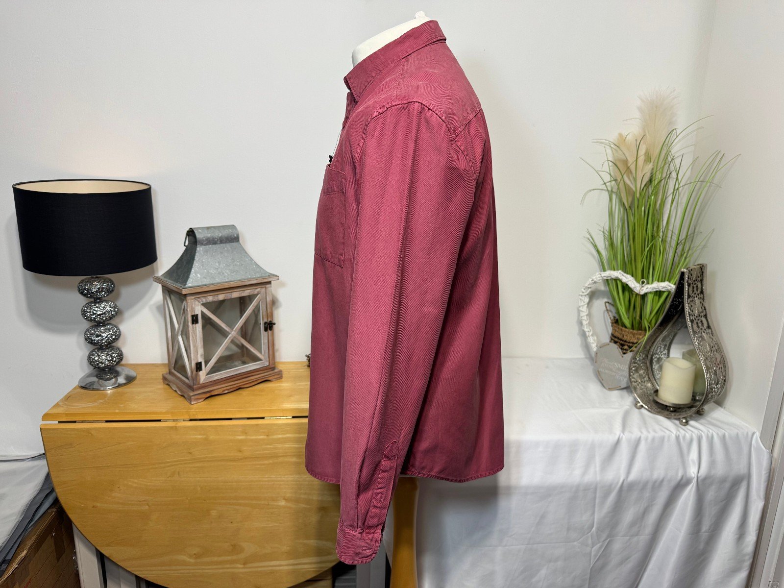 River Island Raspberry Heavy Cotton Long Sleeve Shirt Size M