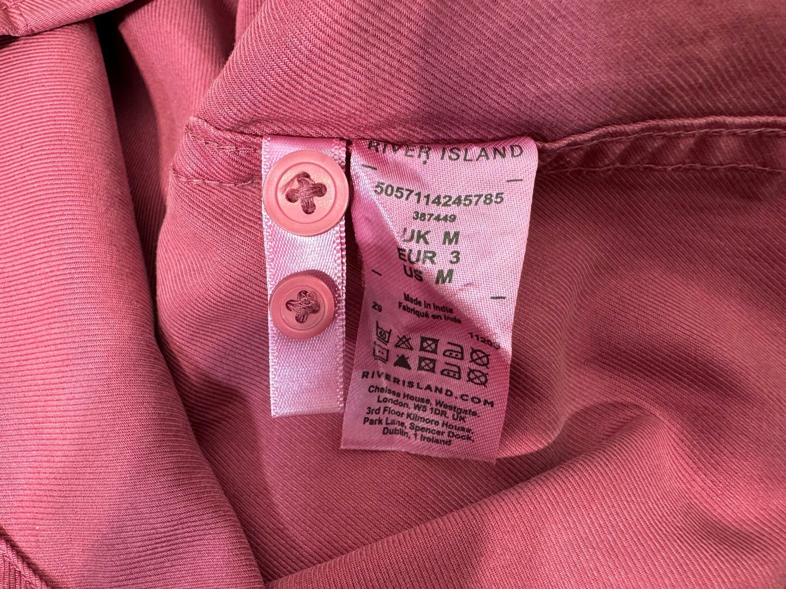 River Island Raspberry Heavy Cotton Long Sleeve Shirt Size M