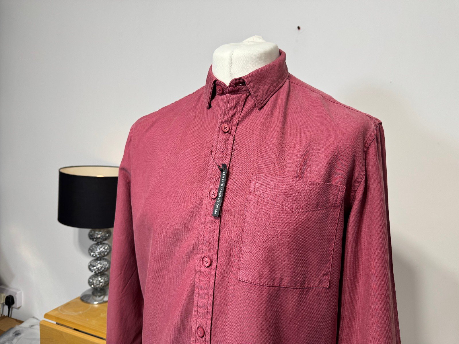 River Island Raspberry Heavy Cotton Long Sleeve Shirt Size M