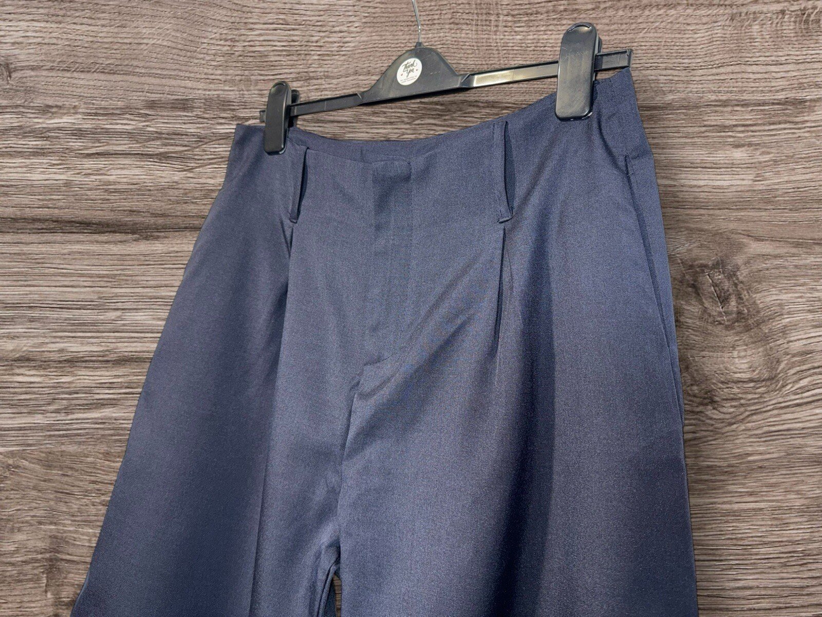 SHEIN Navy Blue Wide Leg Trousers Front Pleats Pockets Belt Loops Size L