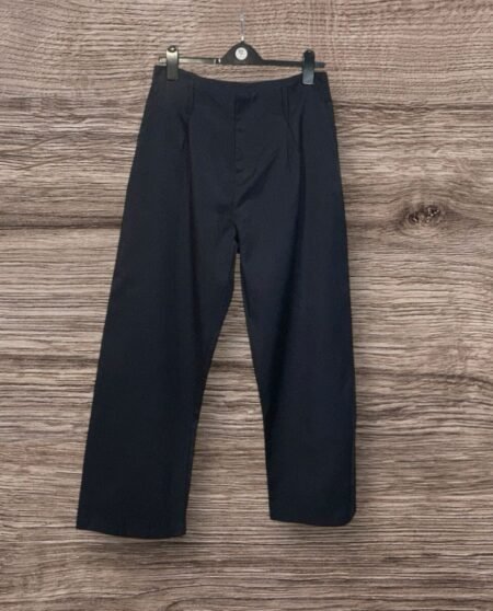 SHEIN Navy Blue Wide Leg Trousers Front Pleats Pockets Belt Loops Size L