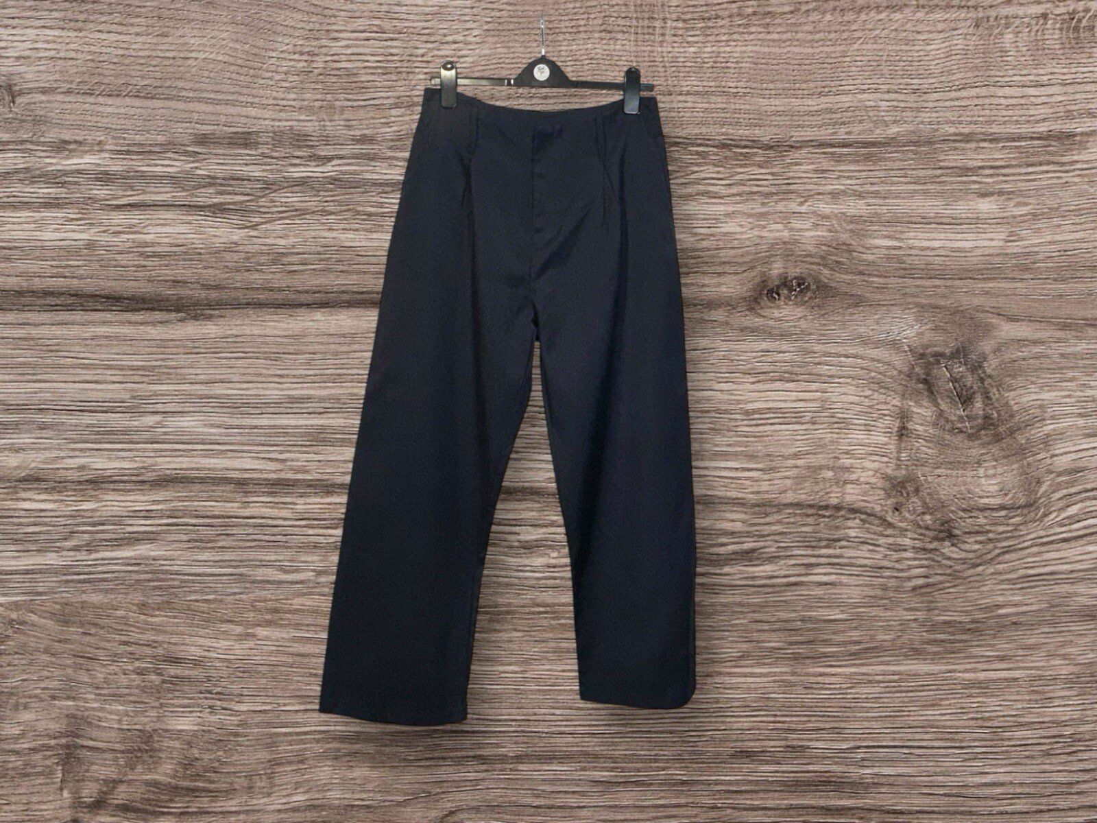 SHEIN Navy Blue Wide Leg Trousers Front Pleats Pockets Belt Loops Size L