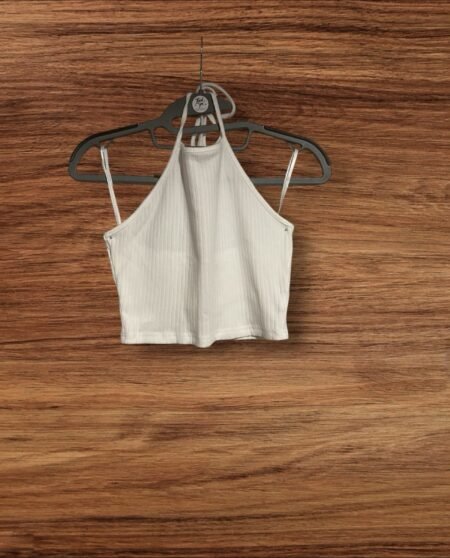 SHEIN White Rib Effect Crop Halter Neck Top Size M