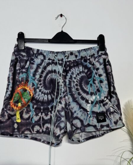 Tie Dye Graphic Mesh Lined Swim Shorts Size M