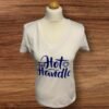 White V Neck T Shirt With Front And Back Motif Short Sleeve Size S