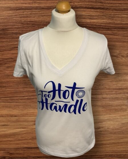 White V Neck T Shirt With Front And Back Motif Short Sleeve Size S