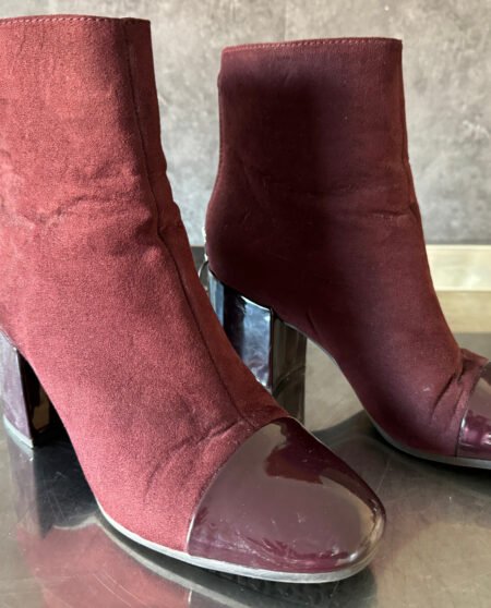 Womens Burgundy Deichmann Ankle Boots, Size 5UK Suede PU Leather Toe Design